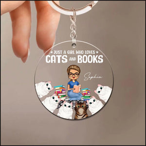 Personalized Just A Girl Who Loves Cats And Books Acrylic Keychain Printed PNHQ2903