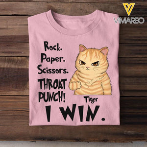 Personalized Rock Paper Scissors Throat Punch I Win Cat Lovers Tshirt Printed 23APR-DT01