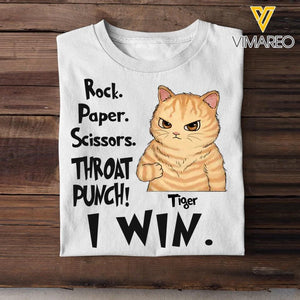 Personalized Rock Paper Scissors Throat Punch I Win Cat Lovers Tshirt Printed 23APR-DT01