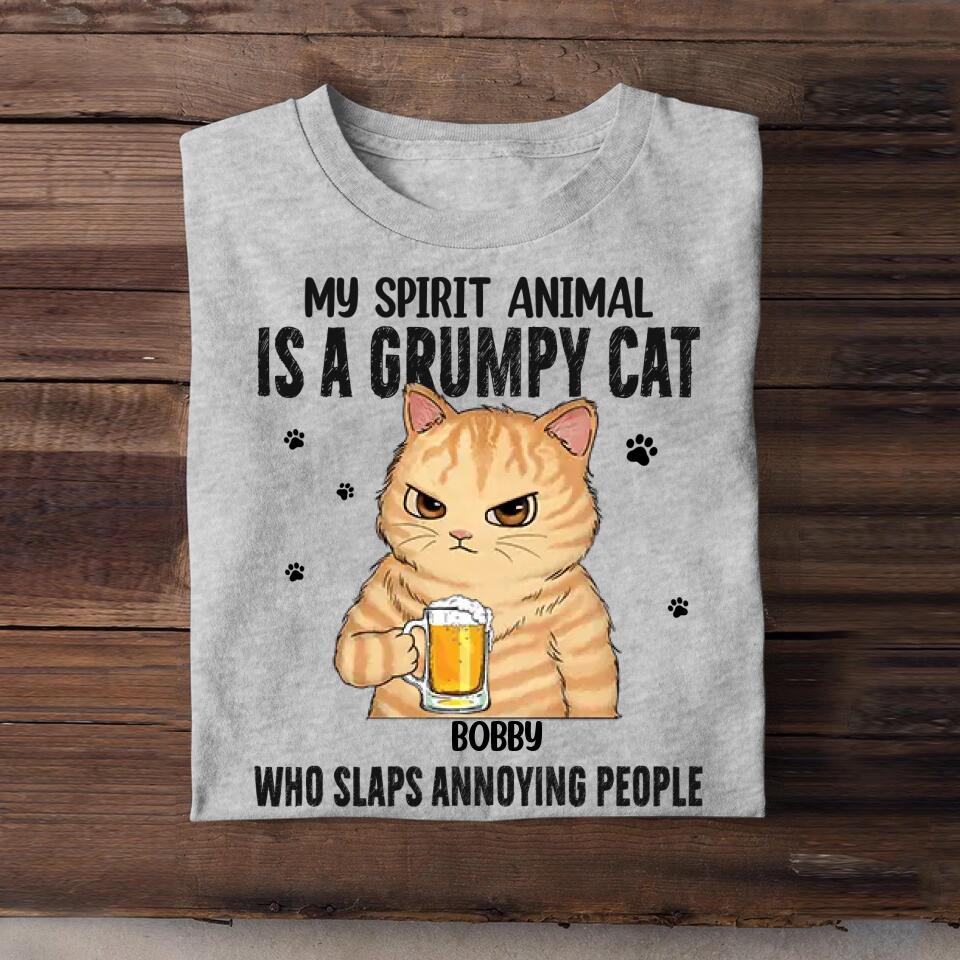 Personalized My Spirit Animal Is A Grumpy Cat Cat Lovers Tshirt Printed QTDT0104