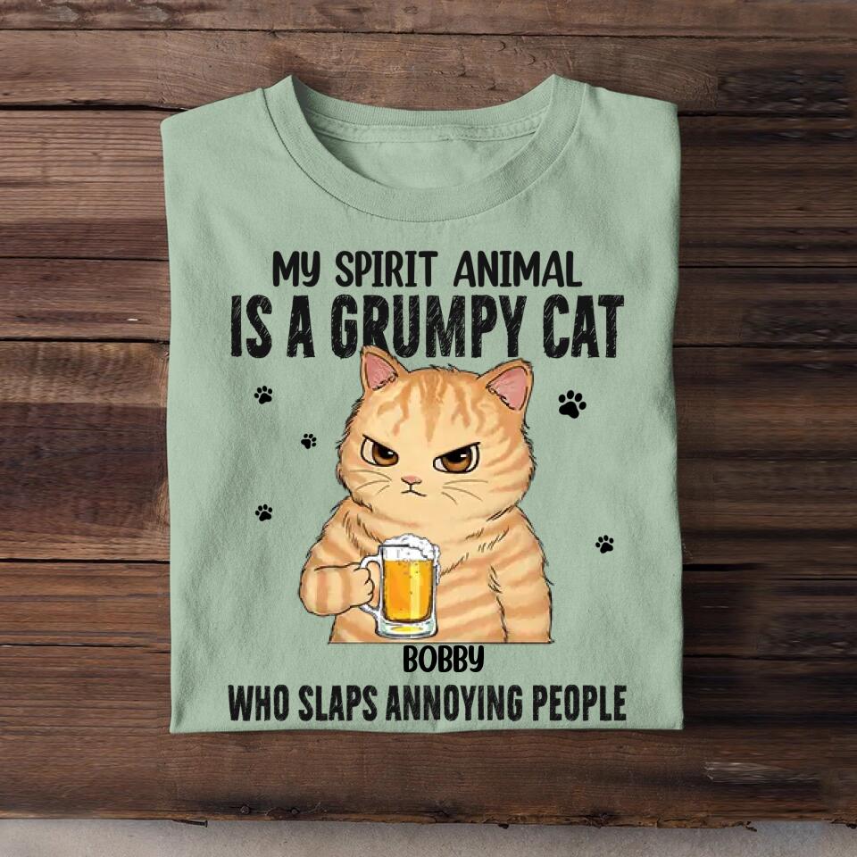 Personalized My Spirit Animal Is A Grumpy Cat Cat Lovers Tshirt Printed QTDT0104