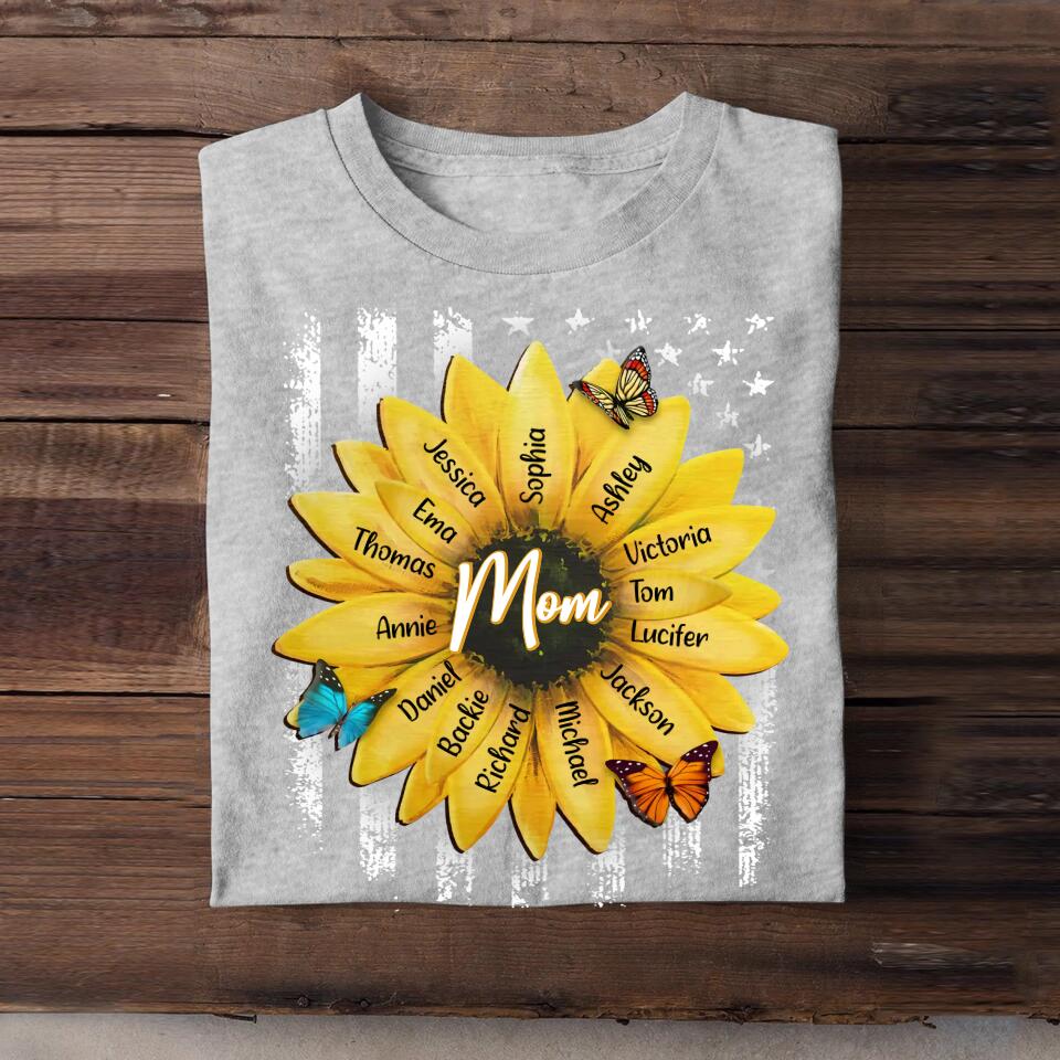 Personalized Grandma Mom Aunt Nana Sunflower Kid Name Tshirt Printed QTHQ0404