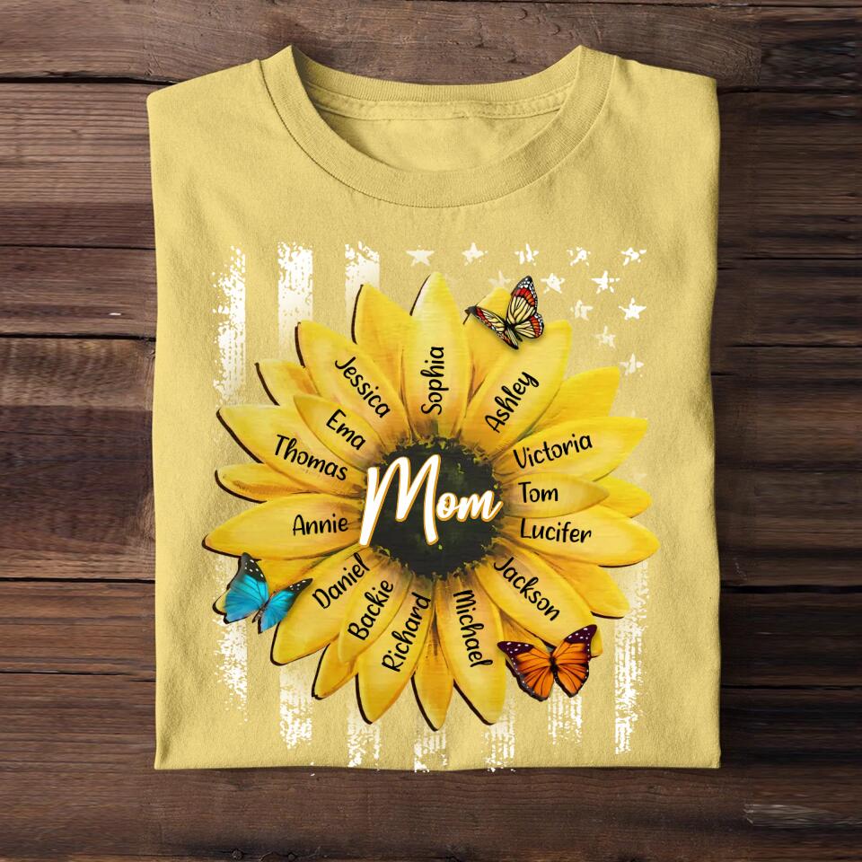 Personalized Grandma Mom Aunt Nana Sunflower Kid Name Tshirt Printed QTHQ0404