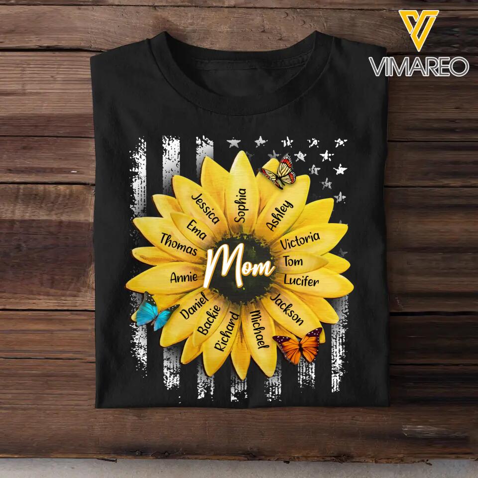 Personalized Grandma Mom Aunt Nana Sunflower Kid Name Tshirt Printed QTHQ0404