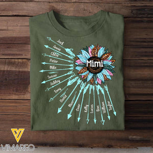 Personalized Grandma & Kid's Name Arrow Sunflower Colorful Tshirts Printed 23APR-HQ04