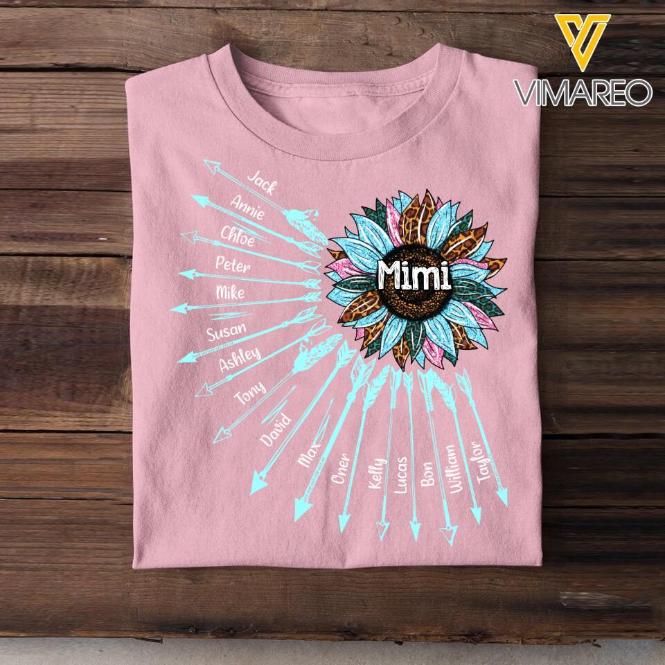 Personalized Grandma & Kid's Name Arrow Sunflower Colorful Tshirts Printed 23APR-HQ04