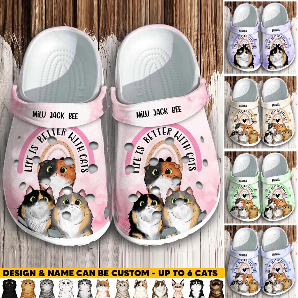 Personalized Life Is Better With Cats Cat Lovers Gift Clog Slipper Shoes Printed PNHQ0504