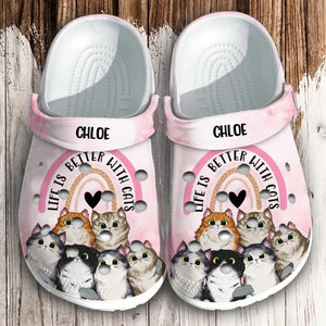 Personalized Life Is Better With Cats Cat Lovers Gift Clog Slipper Shoes Printed PNHQ0504