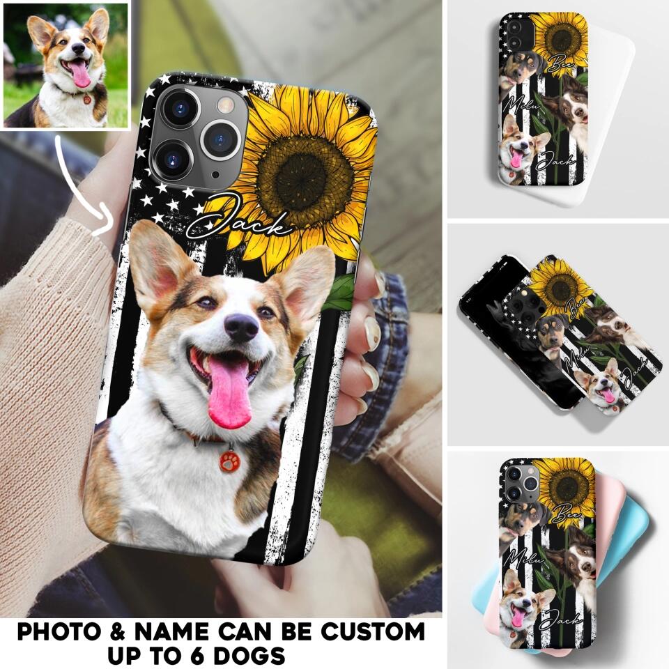 Personalized Upload Your Dog Photo & Name Sunflower Phonecase Printed QTHQ0504