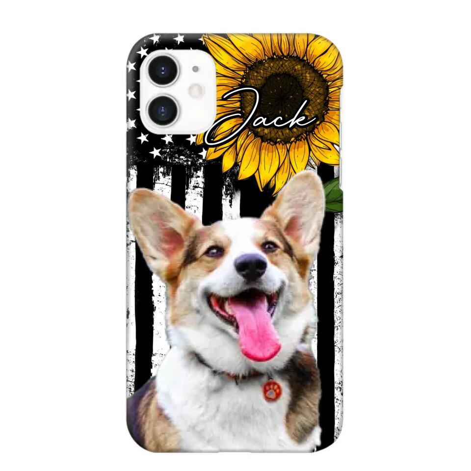 Personalized Upload Your Dog Photo & Name Sunflower Phonecase Printed QTHQ0504