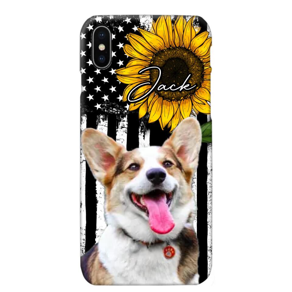 Personalized Upload Your Dog Photo & Name Sunflower Phonecase Printed QTHQ0504