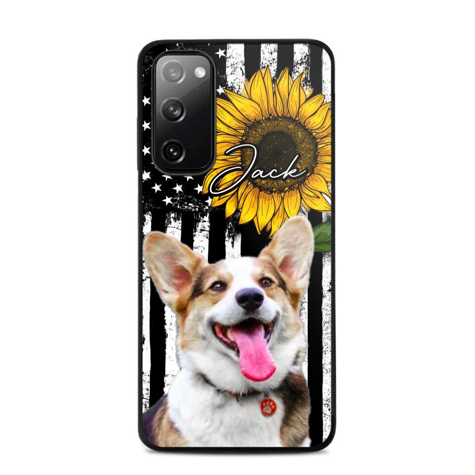 Personalized Upload Your Dog Photo & Name Sunflower Phonecase Printed QTHQ0504