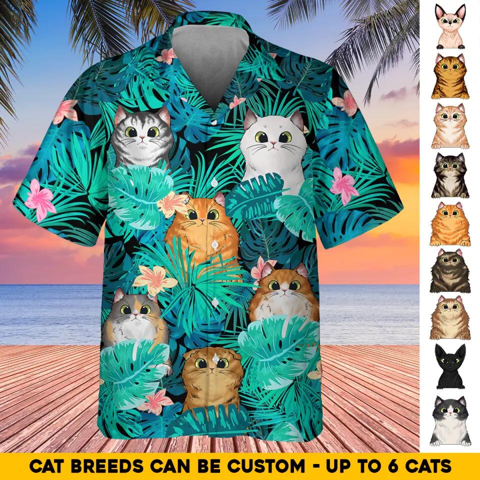 Personalized Cats On Tropical Background Cat Lovers Gift Hawaii Shirt Printed QTHQ0704