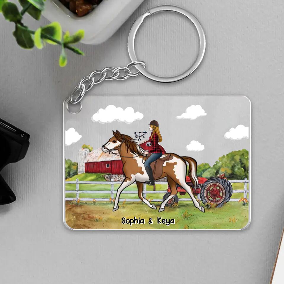 Personalized Farm Horse Riding Girl & Name Acrylic Keychain Printed 23APR-HQ07