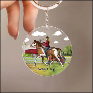 Personalized Farm Horse Riding Girl & Name Acrylic Keychain Printed 23APR-HQ07