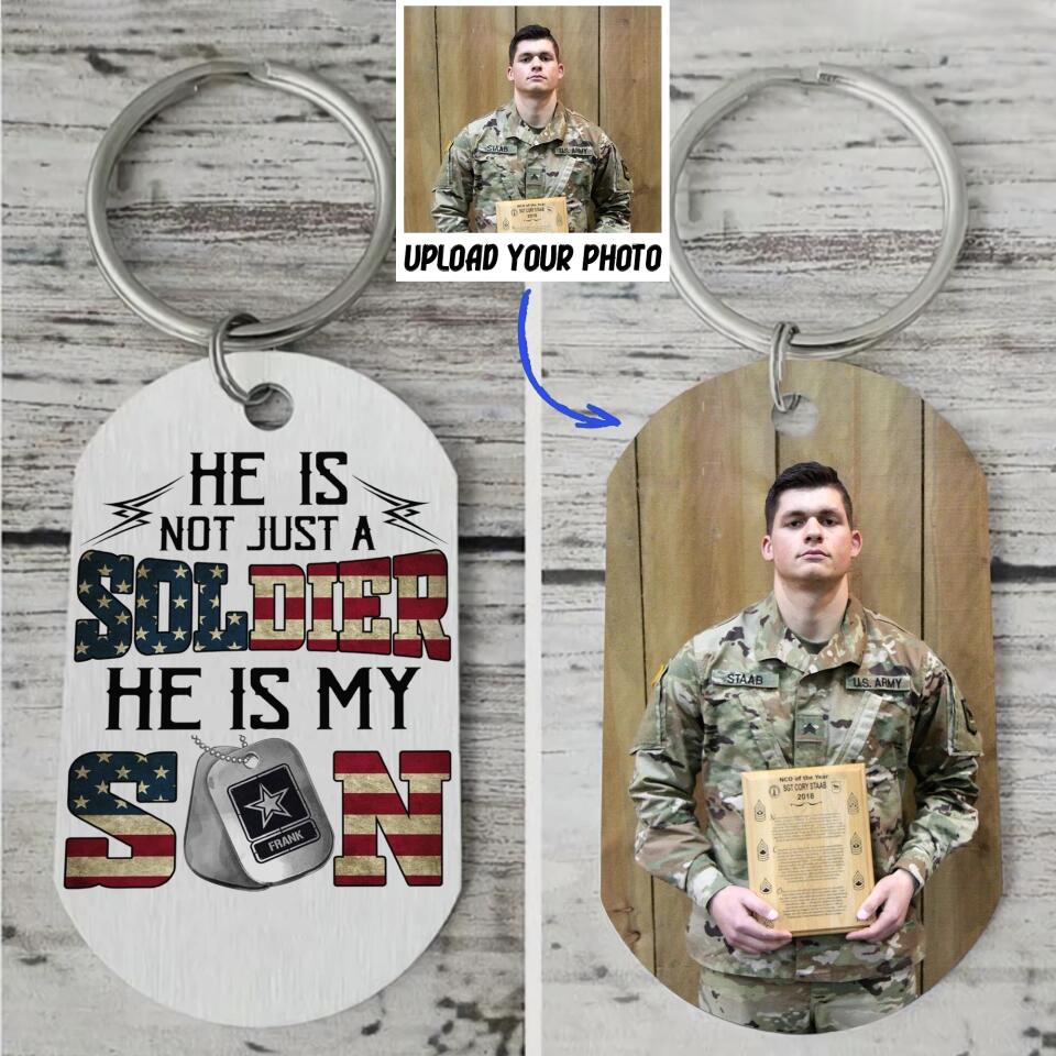 Personalized Upload Your US Soldier/Veteran Photo He Is Not Just A Soldier He Is My Son Wooden Keychain Printed 23APR-BQT07