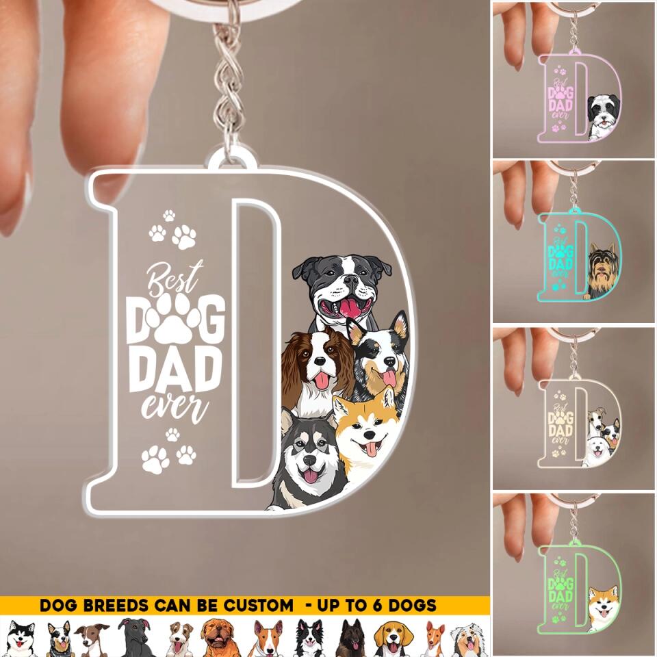 Personalized Best Dog Dad Ever Acrylic Keychain Dog Lovers Gift Printed PNHQ1004