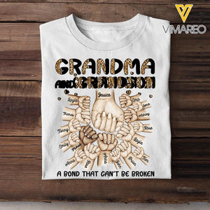 Personalized Grandma And Granddaughter or Grandson A bond Can't Be Broken Kid Name Hand Tshirt Printed PNHQ1104