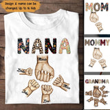 Personalized Mother/Grandma & Kid Name Hand Tshirt Printed 23APR-PTN11