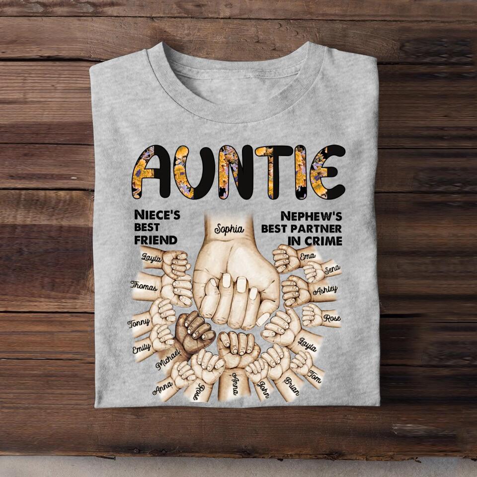 Personalized Auntie Niece's Best Friend Nephew's Best Partner In Crime Kid Name Hand Tshirt Printed 23APR-BQT11