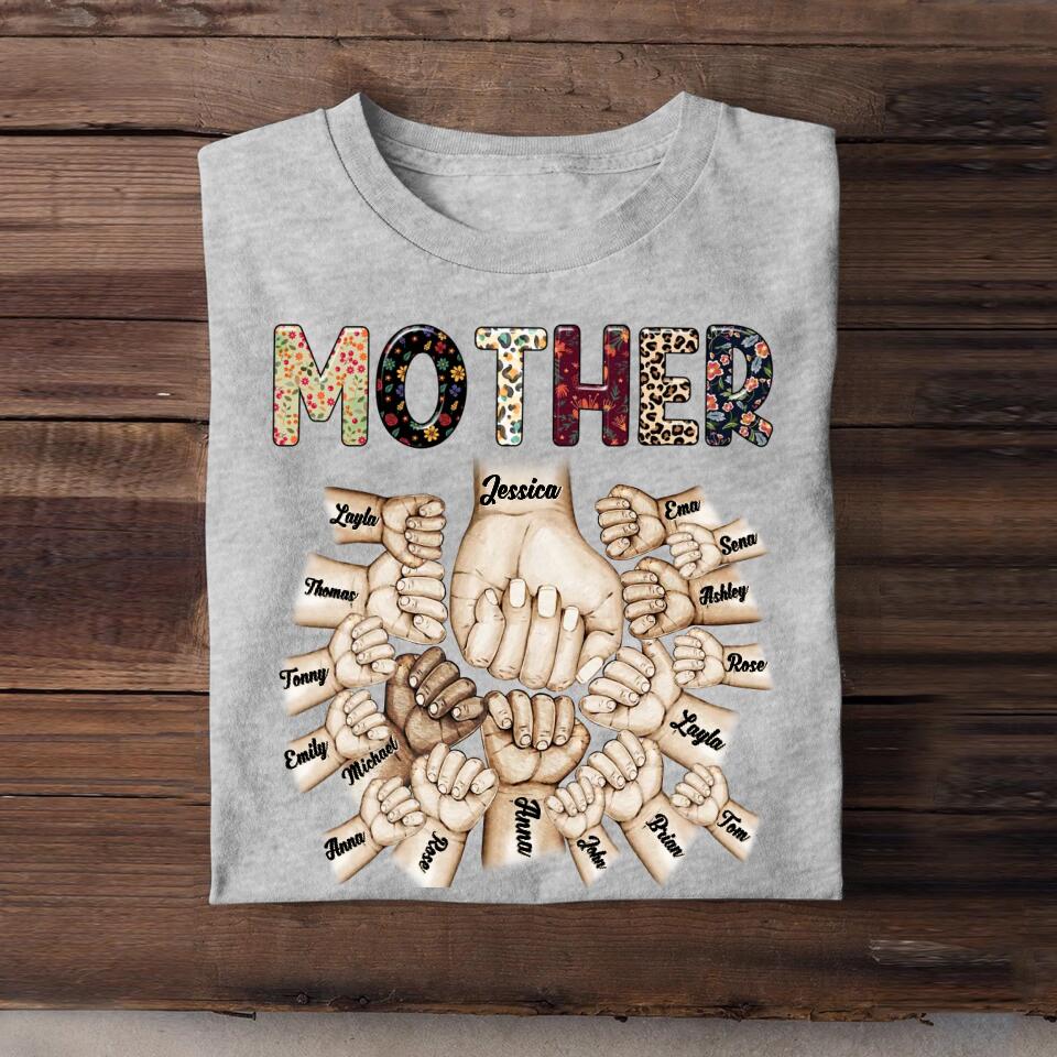 Personalized Mother/Grandma & Kid Name Hand Tshirt Printed 23APR-PTN11