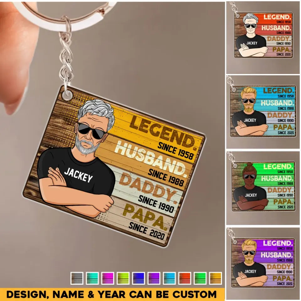 Personalized Legend Husband Daddy with Name Wooden Keychain Printed PNHQ1204