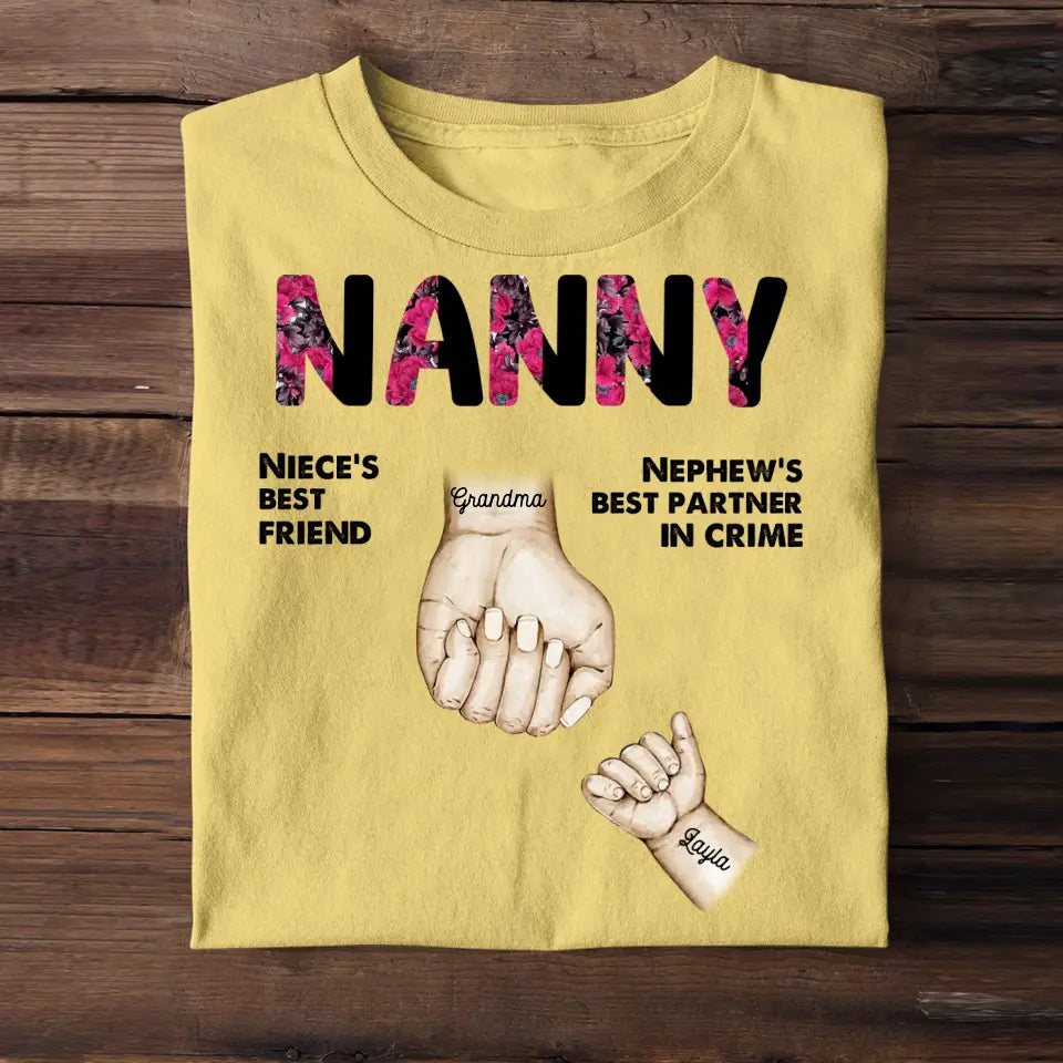 Personalized Grandma Hand Niece's Best Friend Nephew's Best Partner In Crime & Kid's Name Tshirt Printed 23APR-BQT12