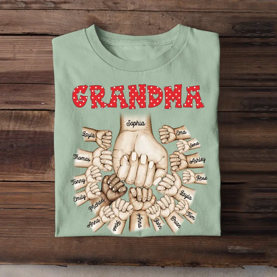 Personalized Grandma Kid Name Hand Tshirt Printed 23APR-BQT13