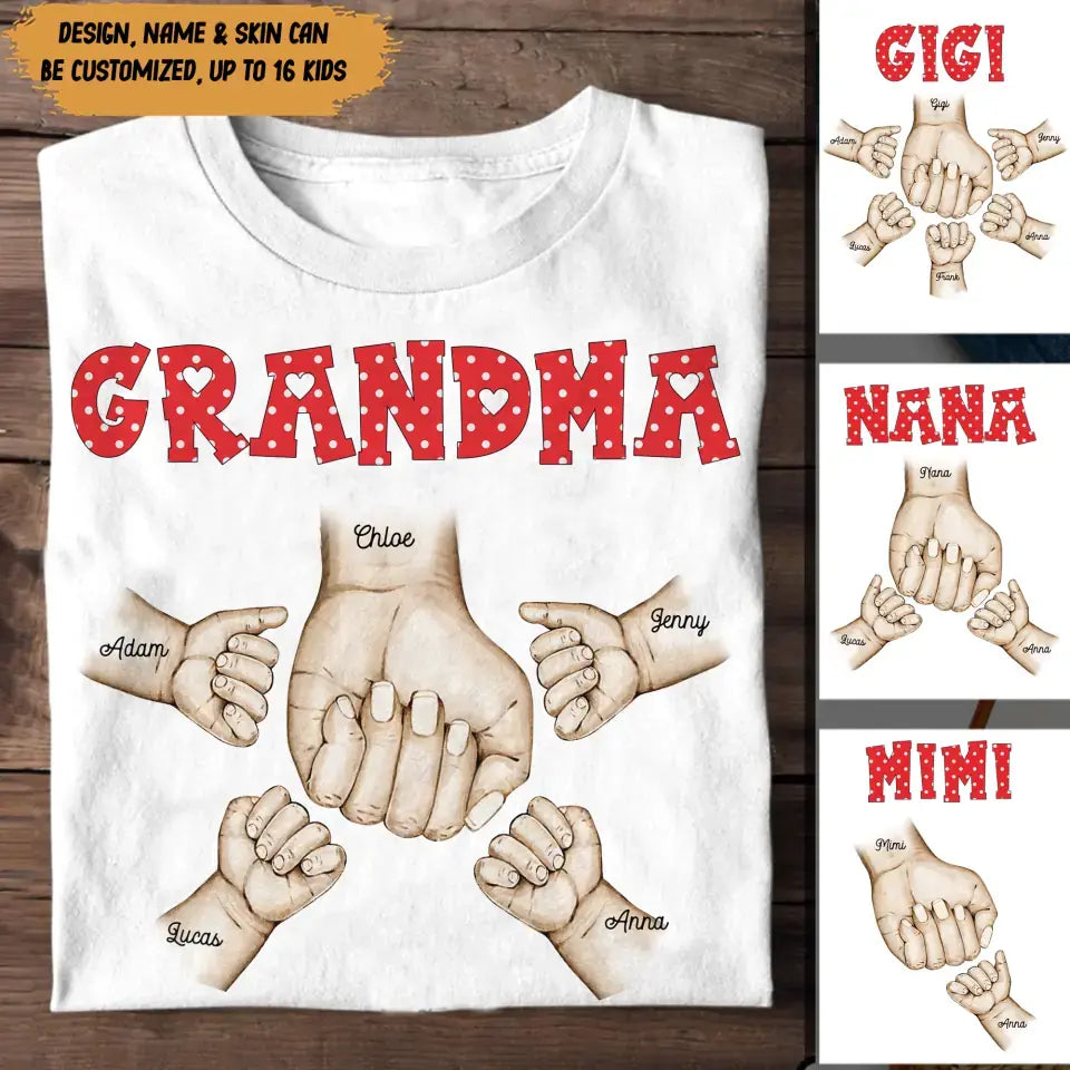 Personalized Grandma Kid Name Hand Tshirt Printed 23APR-BQT13