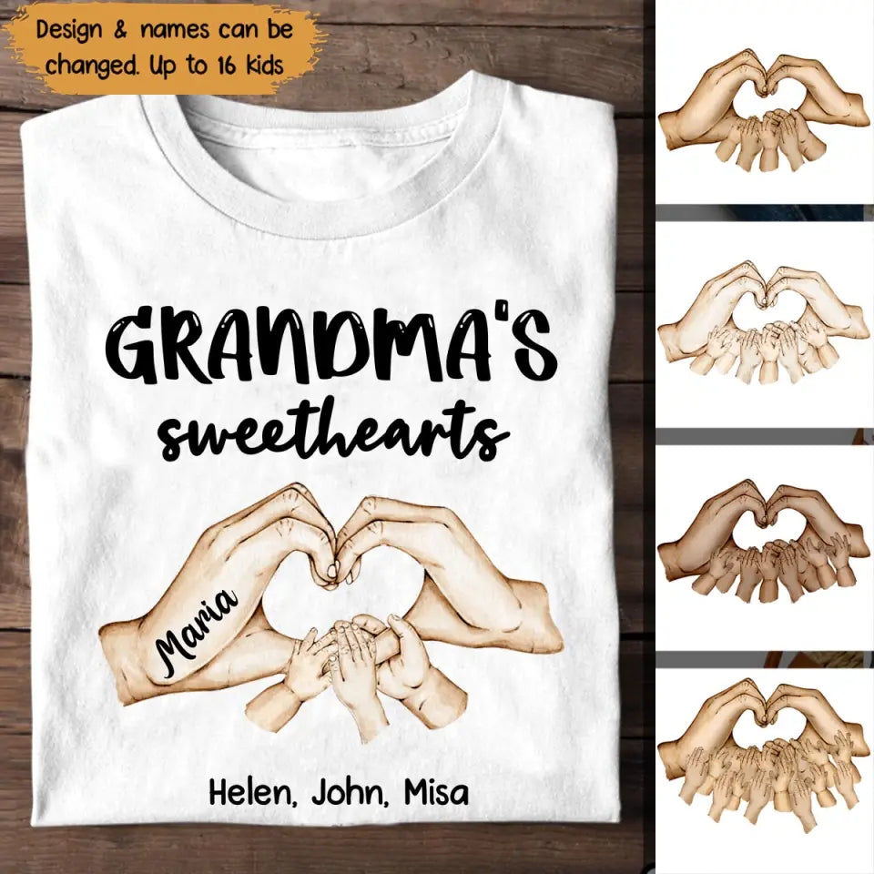 Personalized Grandma's Sweethearts Kid Name Hand Tshirt Printed 23APR-PN13