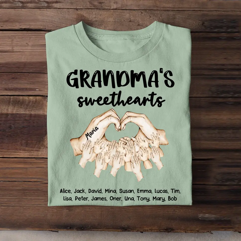 Personalized Grandma's Sweethearts Kid Name Hand Tshirt Printed 23APR-PN13