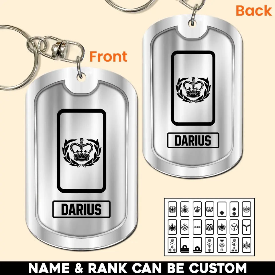 Personalized UK Veteran/Soldier Rank Camo & Name Keychain Printed 23APR-BQT14