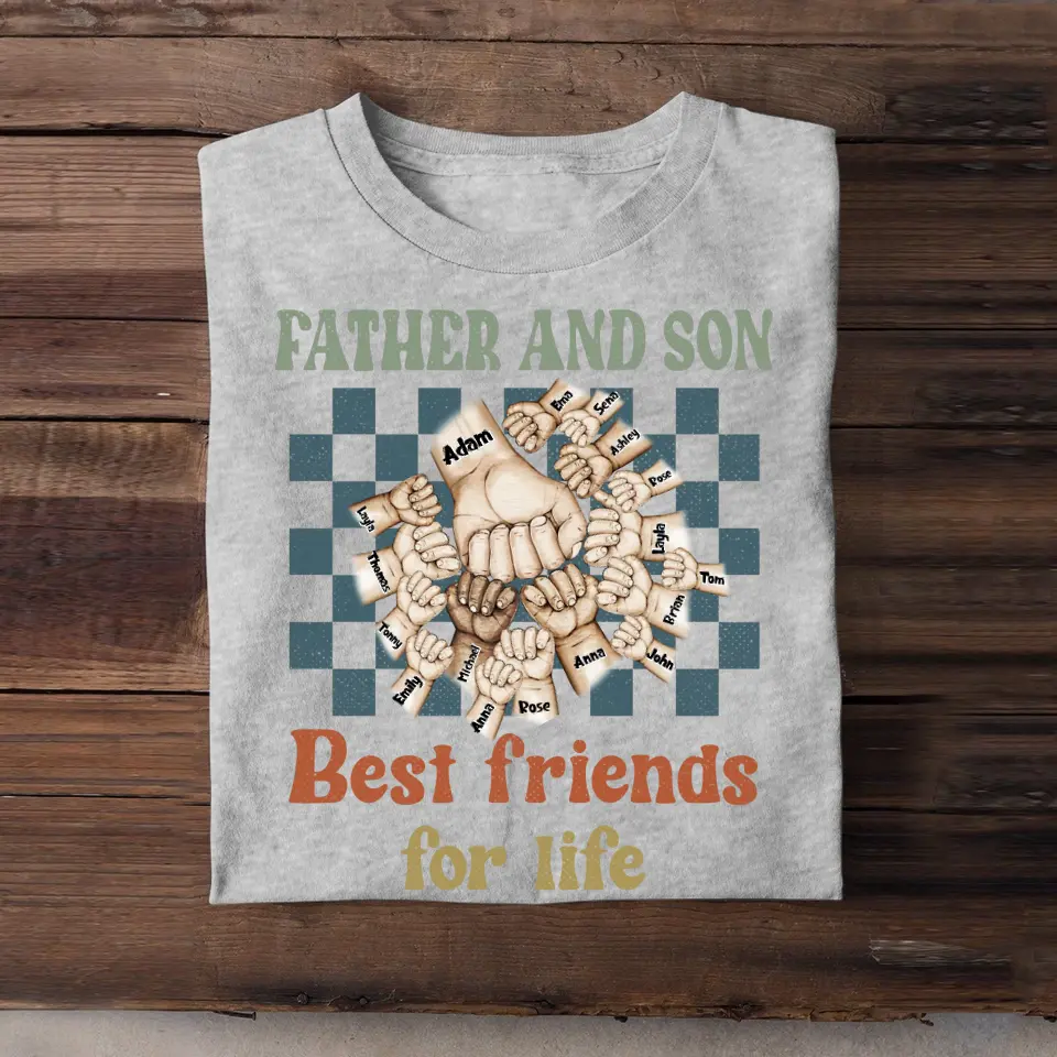 Personalized Father And Son/Children/Daughter Best Friends For Life Hand & Kid Name Tshirt Printed PNPN1404