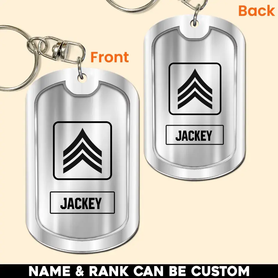 Personalized US Veteran/Soldier Rank Camo & Name Keychain Printed 23APR-BQT14