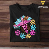 Personalized Nurse Dog Mom Sunflower & Dog Name Tshirt Printed 23APR-HQ16