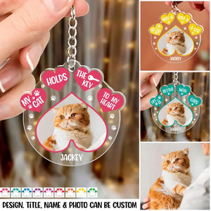 Personalized Upload Your Cat Photo  My Cat Holds The Key To My Heart Acrylic Keychain Printed PNHQ1804