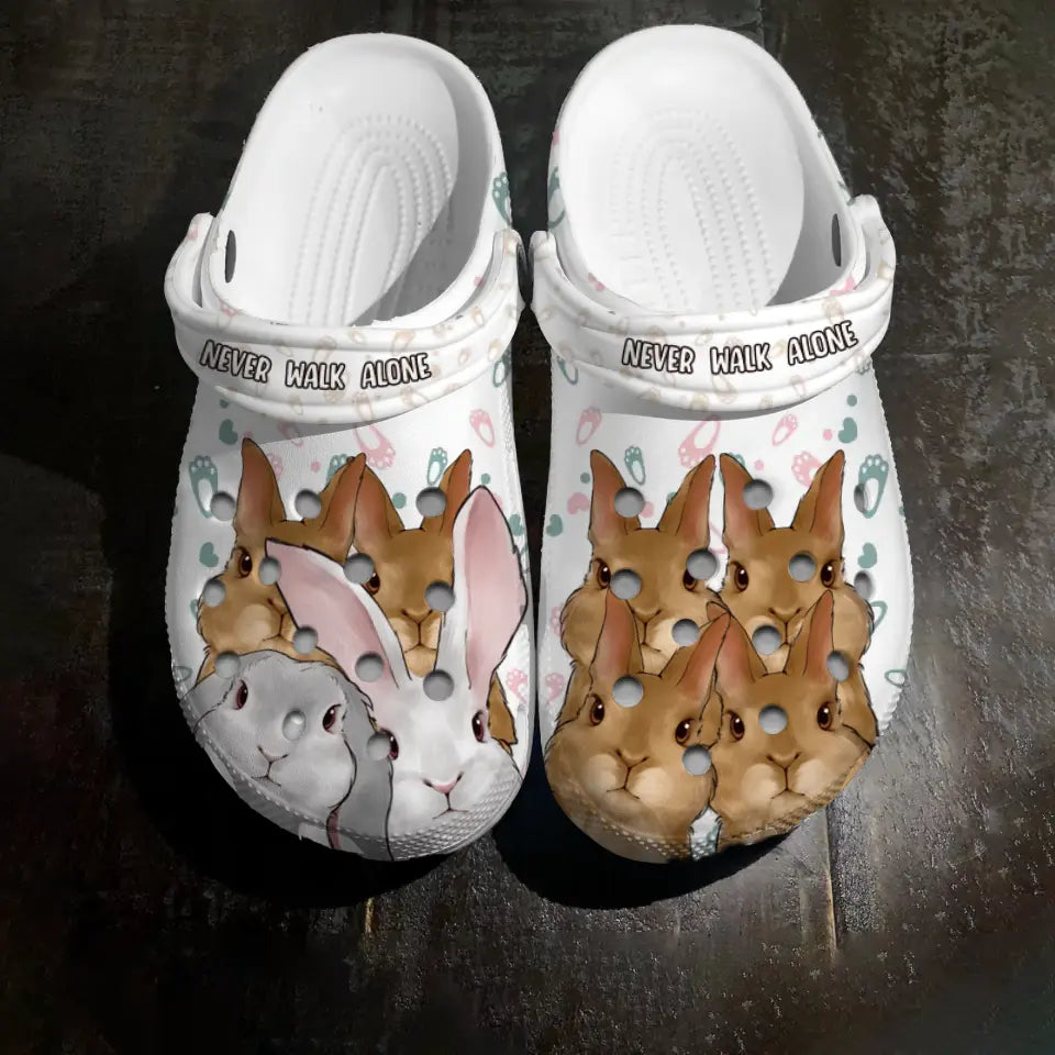 Personalized Never Walk Alone Rabbit & Name Bunny Lovers Gift Clog Slipper Shoes Printed 23APR-HQ20