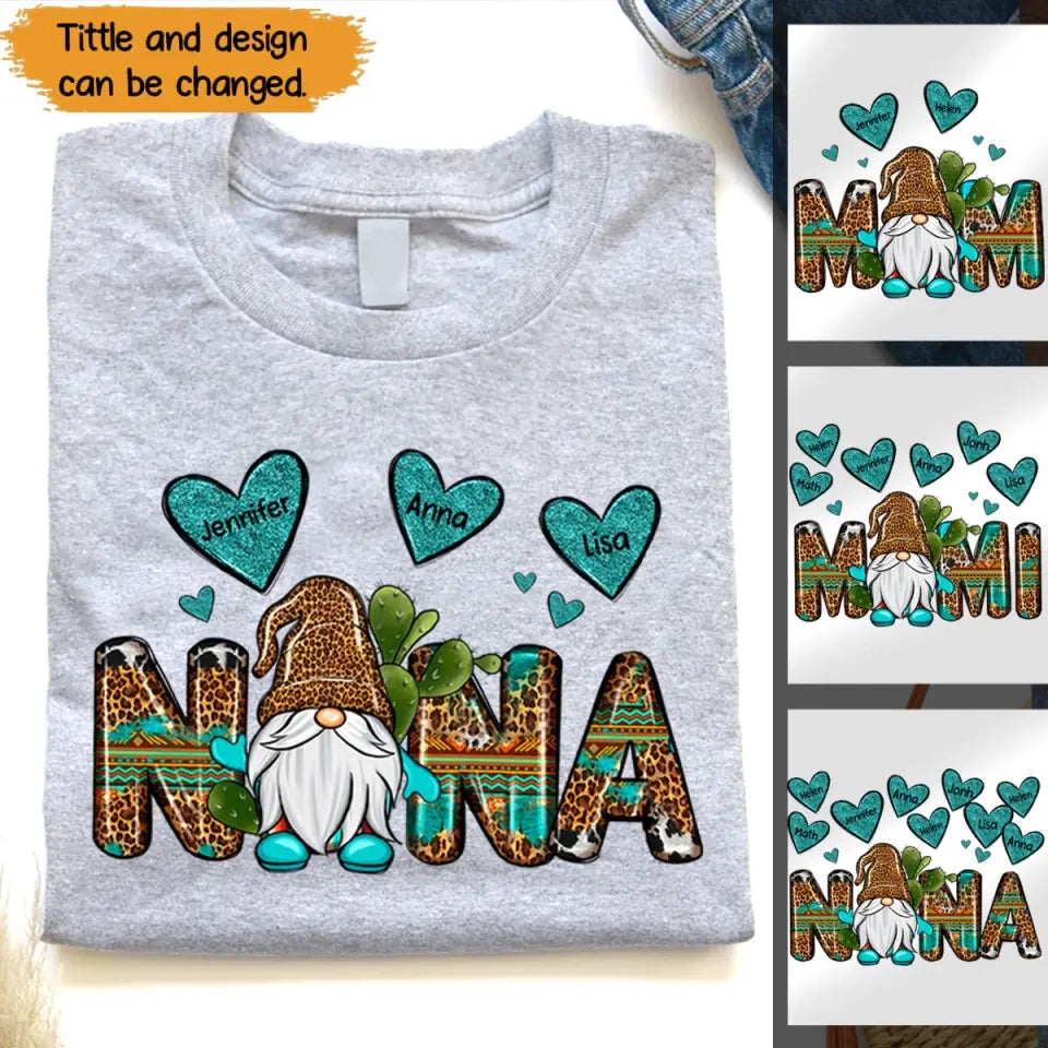 Personalized Nana Gnome Heart Kid Name T-shirt Printed 23APR-PTN20