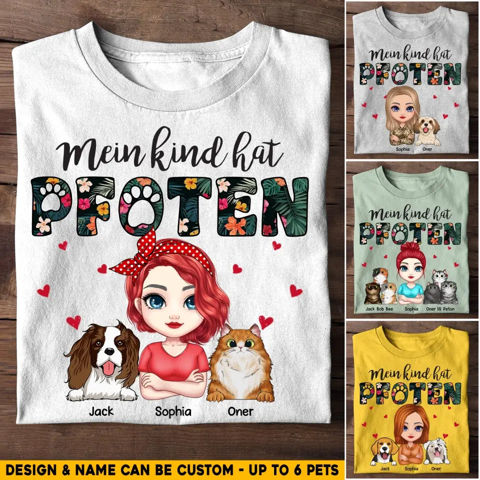 Personalized Mein Kind Hat Pfoten Dog Lover Cat Lover T-shirt Printed QTHQ2104