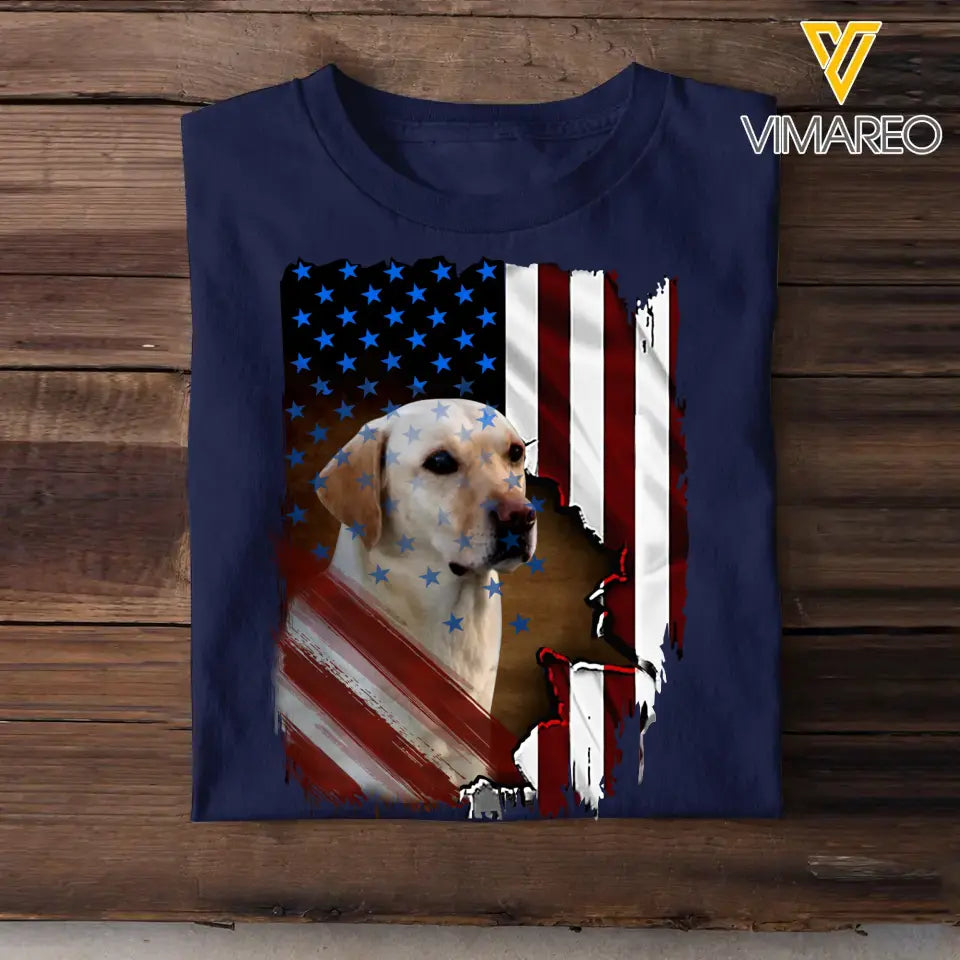 Personalized Upload Photo Dog Dad Dog Mom Flag Art Independence Tshirt