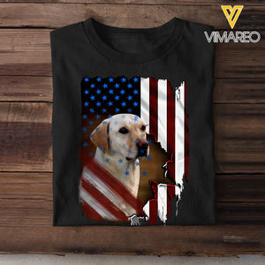 Personalized Upload Photo Dog Dad Dog Mom Flag Art Independence Tshirt