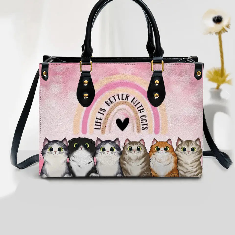 Personalized Life Is Better With Cats Leather Bag Printed PNHQ2104