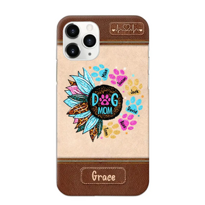 Personalized Dog Mom Sunflower & Dog Name Dog Lovers Gift Leather Phonecase Printed 23APR-BQT21