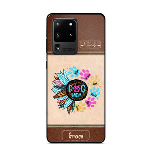 Personalized Dog Mom Sunflower & Dog Name Dog Lovers Gift Leather Phonecase Printed 23APR-BQT21