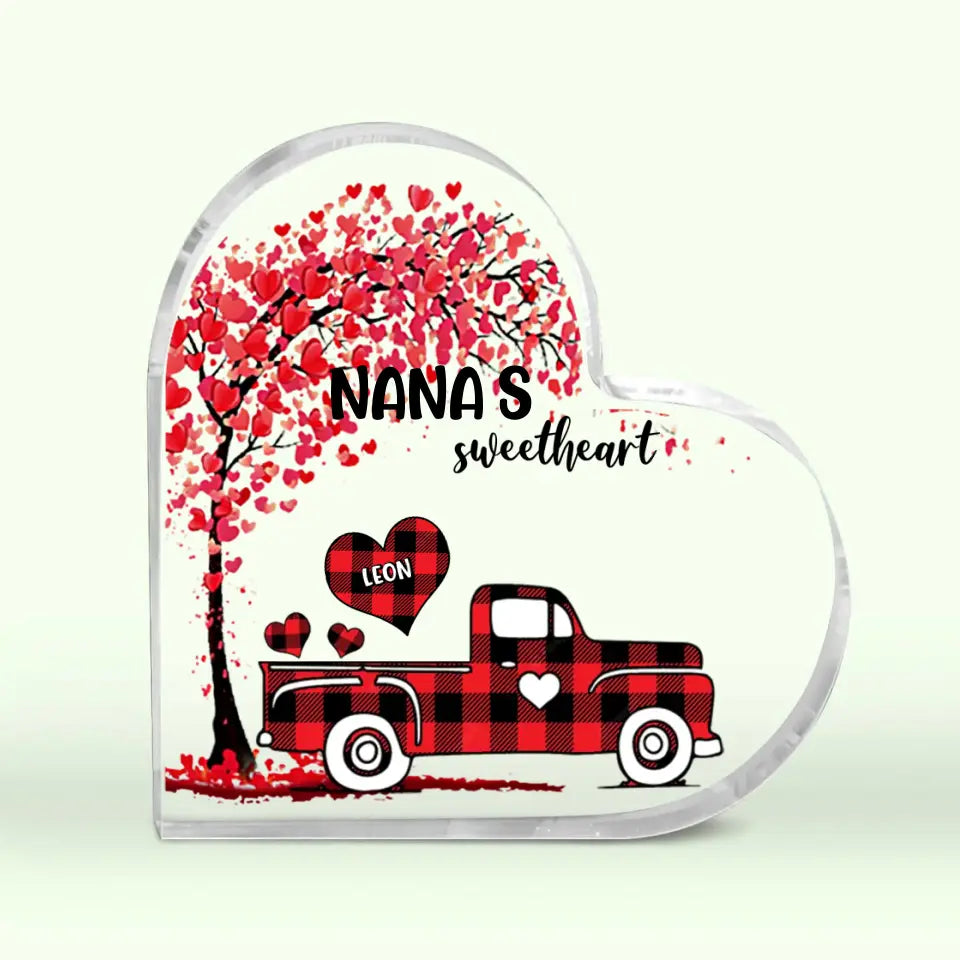 Personalized Nana's Sweetheart Red Tree Car With Kid Name Acrylic Plaque Heart Printed QTPN2104