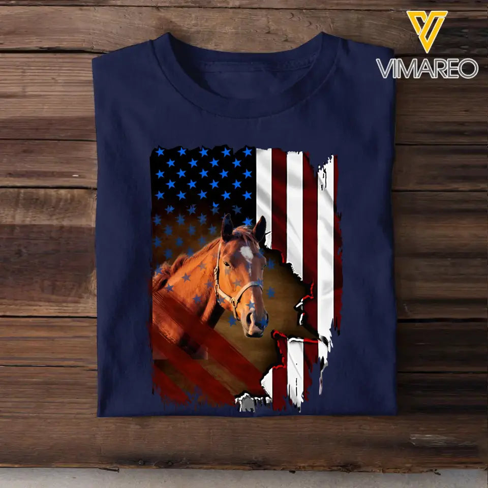 Personalized Upload Your Photo Horse Flag T-shirt Printed 23APR-PN24