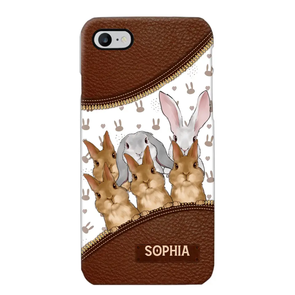 Personalized Rabbit & Name Bunny Lovers Gift Leather Phonecase Printed 23APR-HQ24