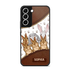 Personalized Rabbit & Name Bunny Lovers Gift Leather Phonecase Printed 23APR-HQ24