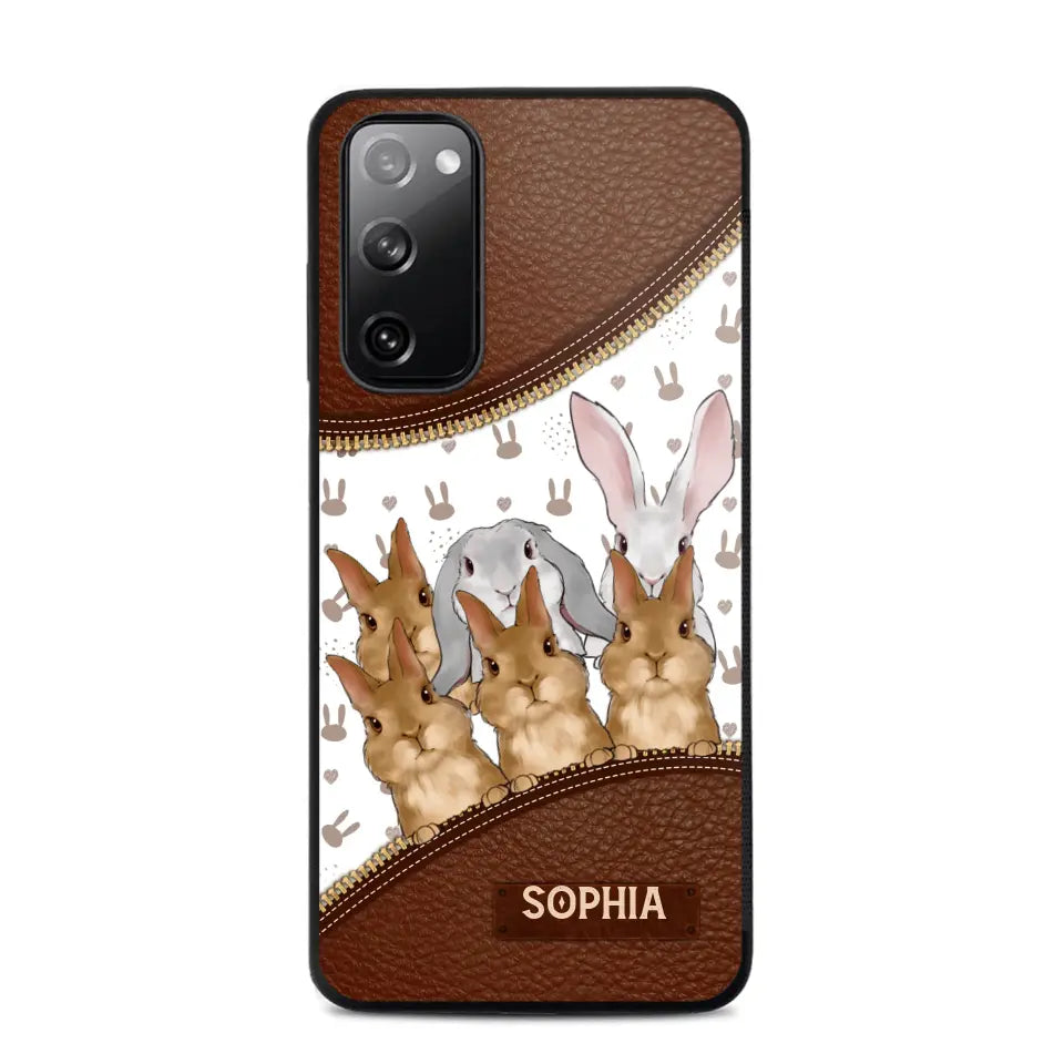 Personalized Rabbit & Name Bunny Lovers Gift Leather Phonecase Printed 23APR-HQ24