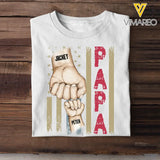 Personalized Papa Flag with Hand Kid Name Gift For Dad For Father's Day T-shirt Printed QTHQ2404